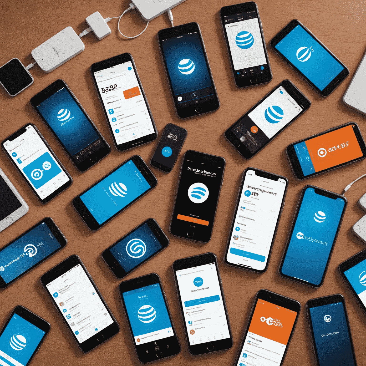 A collage of smartphones displaying various AT&T recharge offer banners, with discount percentages and promotional codes visible