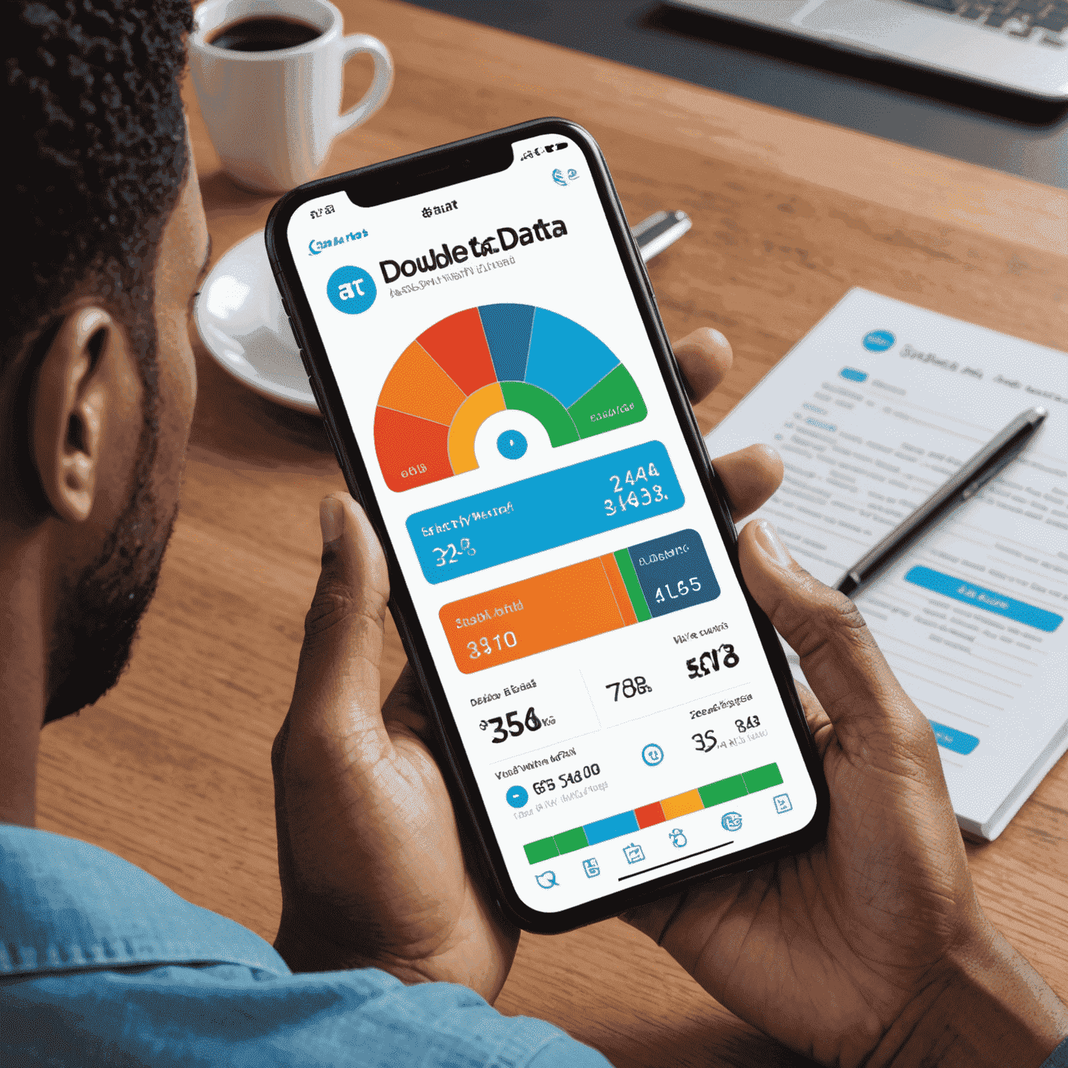 Smartphone displaying AT&T double data offer with vibrant graphics showing data usage doubling