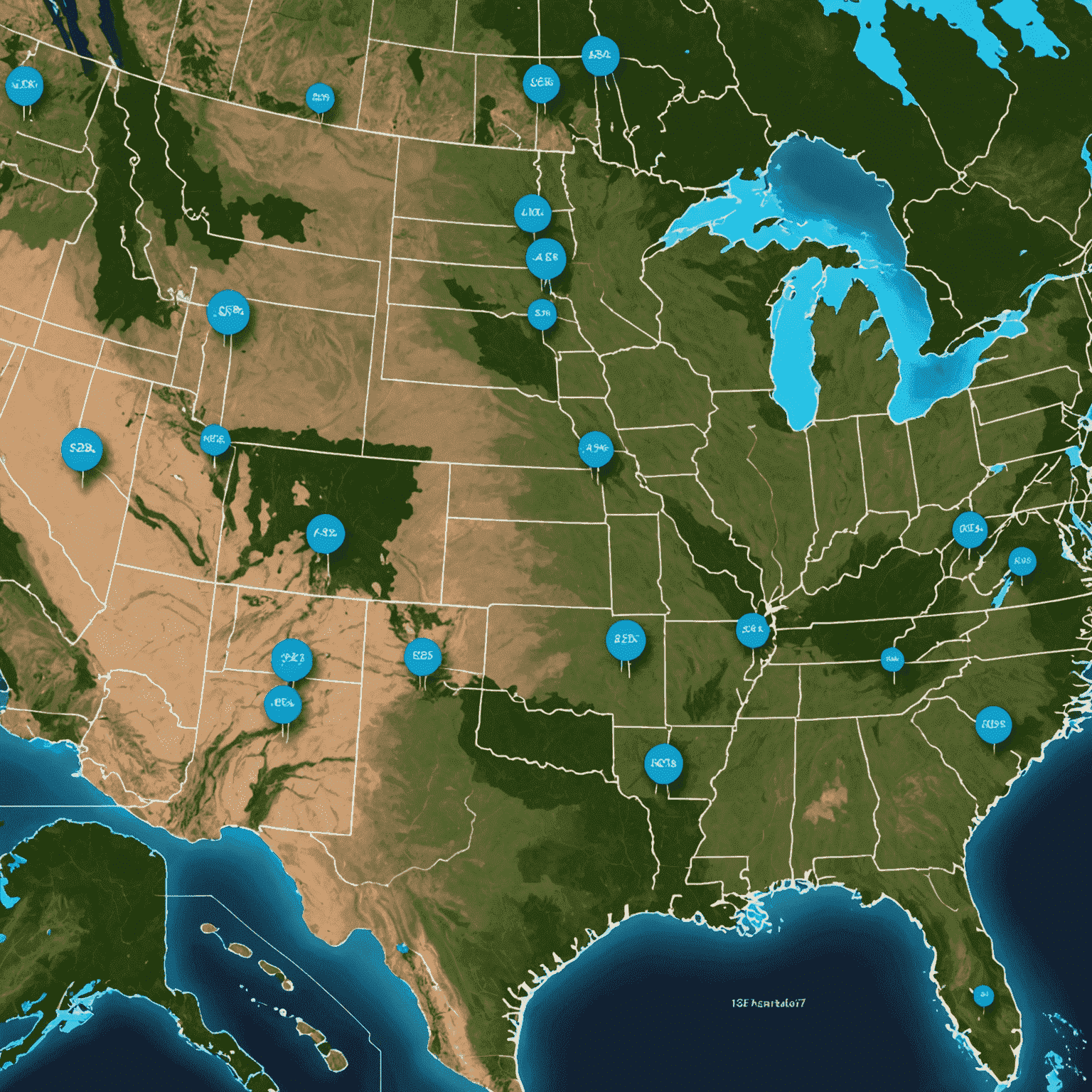A map of the USA with highlighted areas showing AT&T's 5G coverage expansion, alongside images of cell towers and fiber optic cables